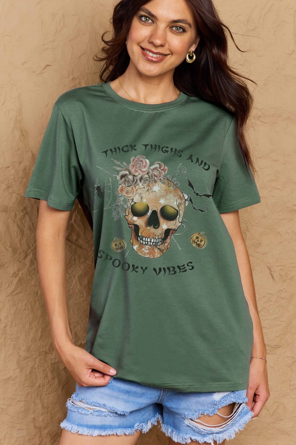Simply Love THICK THIGHS AND SPOOKY VIBES Graphic Cotton T-Shirt - Online Only