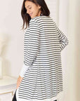 Double Take Striped Open Front Longline Cardigan