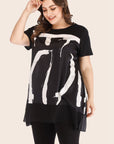 Plus Size Contrast Spliced Mesh T-Shirt and Cropped Leggings Set - Online Only