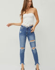 RISEN Distressed Frayed Hem Slim Jeans