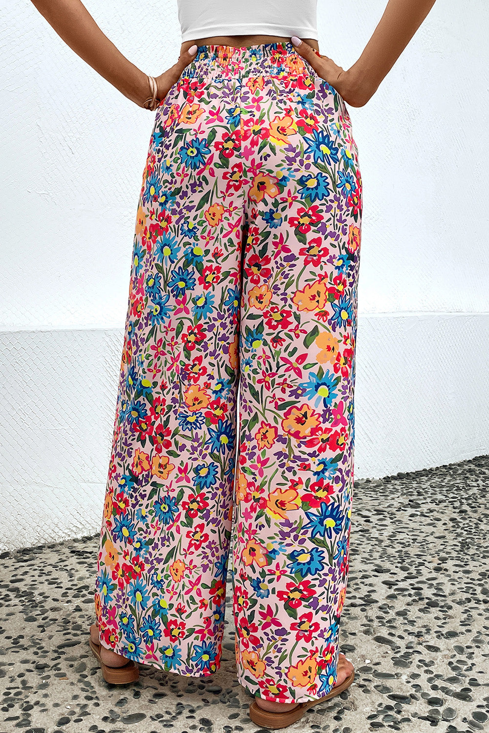 Floral Print Wide Leg Long Pants - Online Only