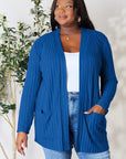 Basic Bae Full Size Ribbed Open Front Cardigan with Pockets