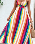 Multicolored Stripe Crisscross Backless Dress - Online Only