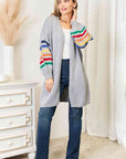 Double Take Multicolored Stripe Open Front Longline Cardigan