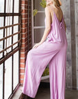 Veveret Pocketed Spaghetti Strap V-Neck Wide Leg Jumpsuit