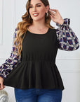 Plus Size Plaid Print Square Neck Ruched Blouse - Online Only