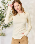 Culture Code Full Size Ribbed Round Neck Long Sleeve Top