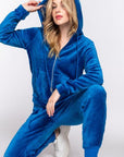 ACTIVE BASIC Faux Fur Zip Up Long Sleeve Hoodie and Joggers Set