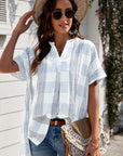 Notched Side Slit Cuffed Blouse - Online Only
