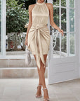 Grecian Neck Tie Front Dress - Online Only