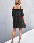 Cold-Shoulder Frill Trim Tiered Dress - Online Only