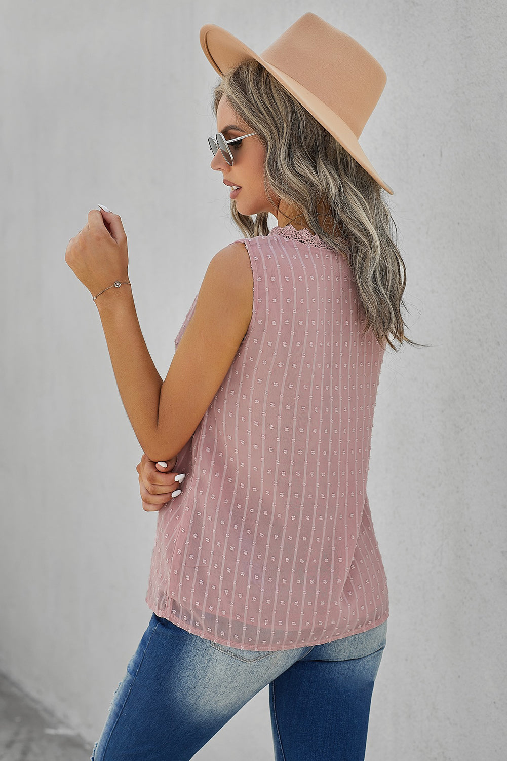 Swiss Dot Lace Detail Plunge Tank - Online Only