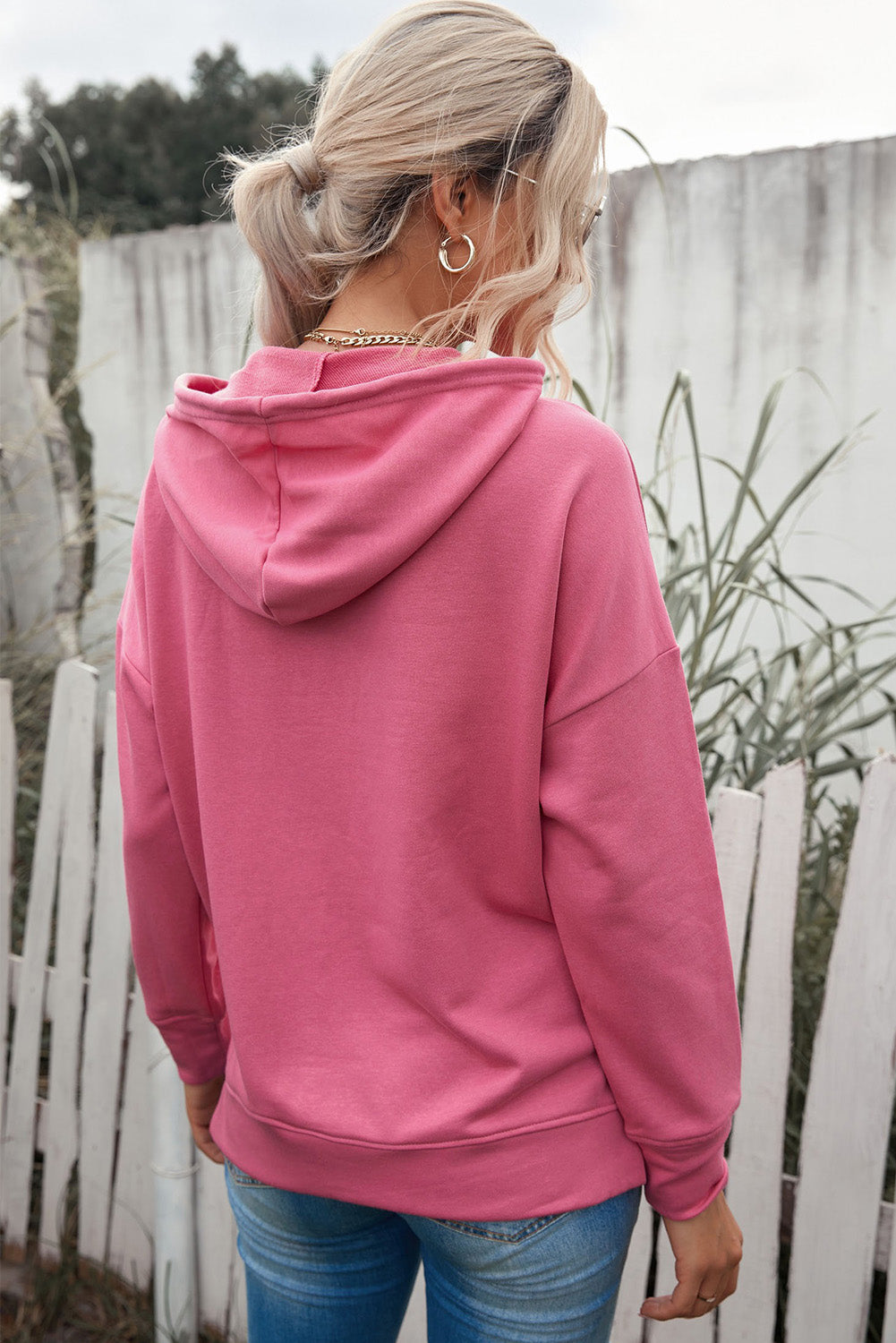 Drop Shoulder Hoodie with Slit - Online Only