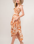 And The Why Tie Shoulder Smocked Midi Tiered Dress