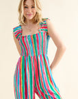 And The Why Full Size Striped Smocked Sleeveless Jumpsuit