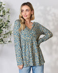 Heimish Full Size Floral Half Button Long Sleeve Blouse