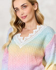 BiBi Rainbow Gradient Crochet Deetail Sweater