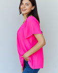 Ninexis Keep Me Close Square Neck Short Sleeve Blouse in Fuchsia - Online Only