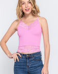 ACTIVE BASIC V-Neck Lace Detail Ribbed Seamless Cami