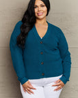 Zenana Kiss Me Tonight Full Size Button Down Cardigan in Teal - Online Only