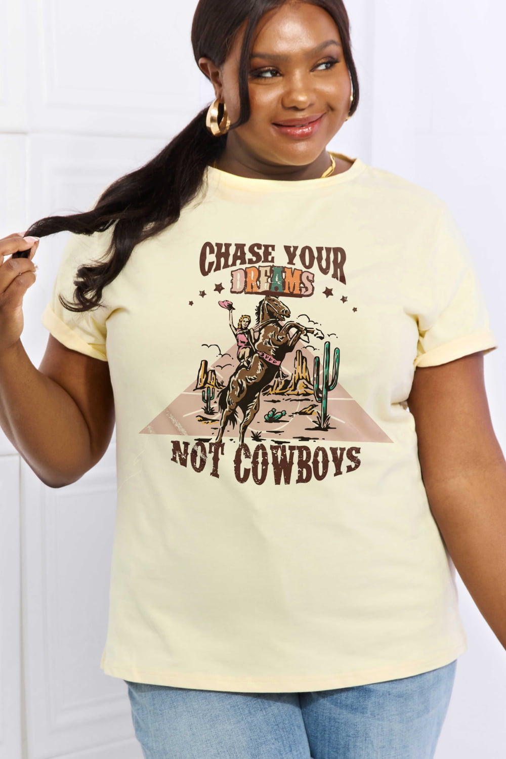 Simply Love CHASE YOUR DREAMS NOT COWBOYS Graphic Cotton Tee - Online Only