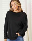 Double Take Seam Detail Round Neck Long Sleeve Top