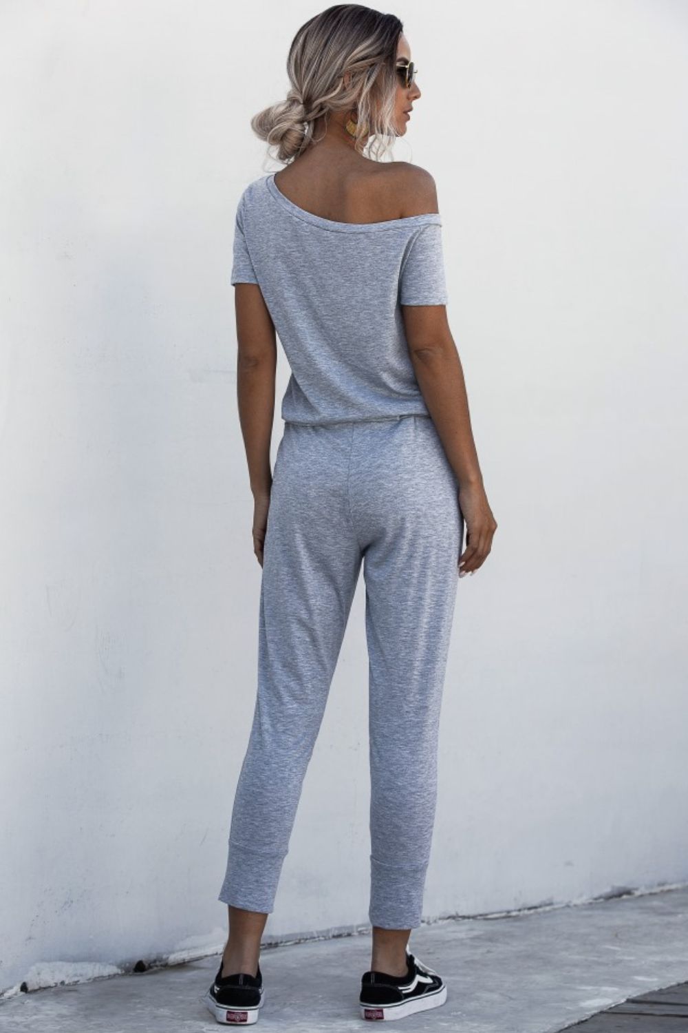 Asymmetrical Neck Tied Jumpsuit with Pockets - Online Only