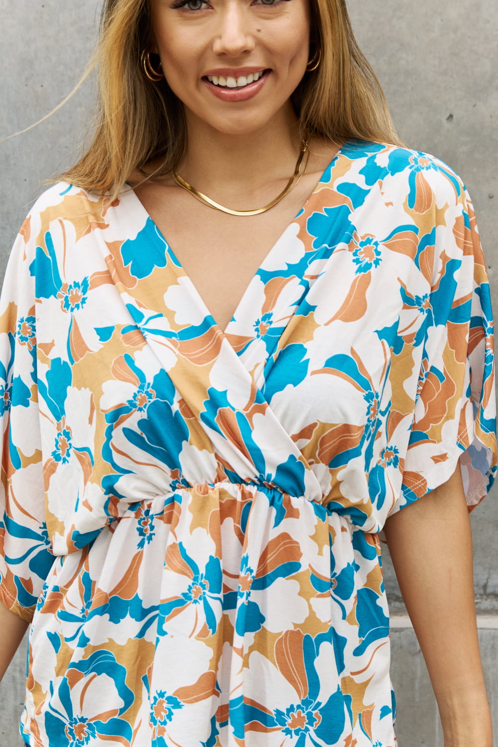 BOMBOM Floral Print Wrap Tunic Top - Online Only