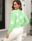 Flower Pattern Round Neck Short Sleeve Pullover Sweater - Online Only