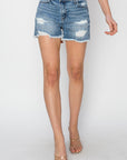 RISEN Stepped Waist Frayed Denim Shorts