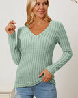 Basic Bae Full Size Ribbed V-Neck Long Sleeve T-Shirt