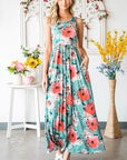 Floral Sleeveless Maxi Dress with Pockets - Online Only