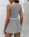 Striped Lace Trim Round Neck Tank - Online Only