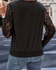 Round Neck Lace Trim Long Sleeve Sweatshirt - Online Only