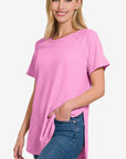 Zenana Slit Round Neck Short Sleeve Waffle Top