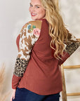 Hailey & Co Full Size Leopard Waffle-Knit Blouse