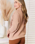 Woven Right Turtleneck Fringe Front Long Sleeve Sweater