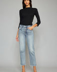 Kancan High Waist Button Fly Raw Hem Cropped Straight Jeans