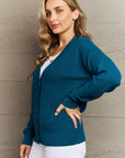 Zenana Kiss Me Tonight Full Size Button Down Cardigan in Teal - Online Only