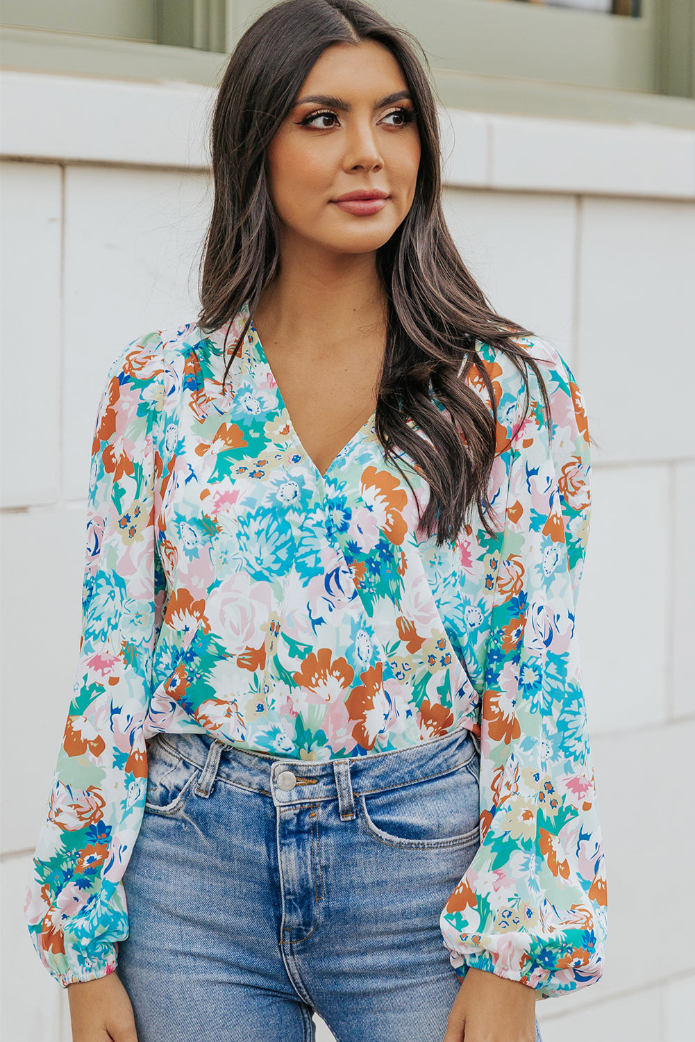 Floral Long Balloon Sleeve Blouse - Online Only
