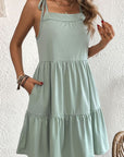 Tie-Shoulder Tiered Dress with Pockets - Online Only