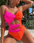 Two-Tone Twisted Cutout One-Piece Swimsuit - Online Only