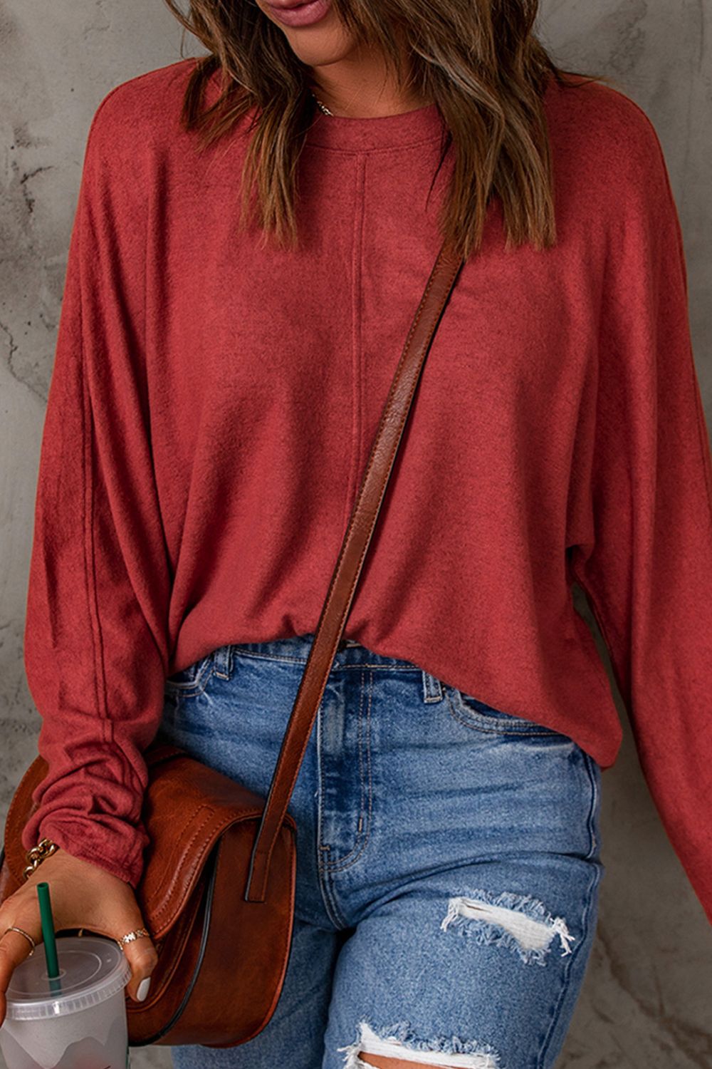 Seam Detail Round Neck Long Sleeve Top - Online Only