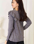 Double Take Square Neck Ruffle Shoulder Long Sleeve T-Shirt