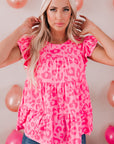 Leopard Round Neck Tiered Blouse - Online Only