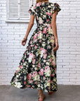 Floral Flutter Sleeve Tie-Waist Split Dress - Online Only