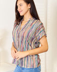 Double Take Multicolored Stripe Notched Neck Top