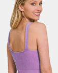 Zenana Washed Ribbed Cropped Bra Padded Tank