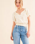 And The Why Cotton Gauze Back Waist Tie Cropped Blouse