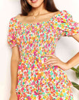 Double Take Smocked Sweetheart Neck Flounce Sleeve Mini Dress